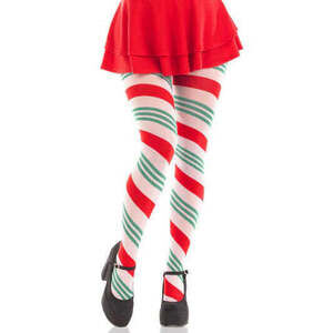 Leg Avenue - Lane Holiday Ribbon Striped Tights - Green/Red